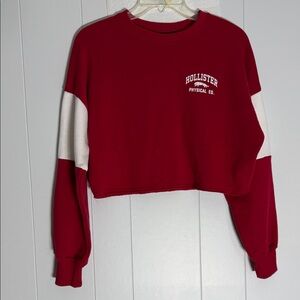 Hollister Women's Red and White Cropped Sweatshirt